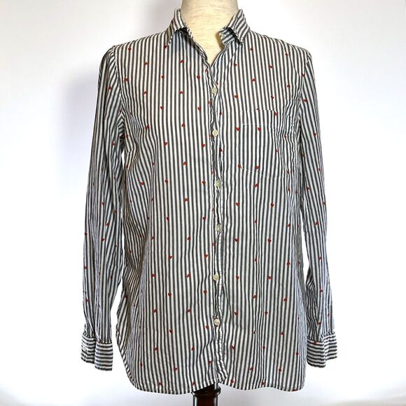 Old Navy Gray Striped Heart Button Up Top Medium - Picture 1 of 6